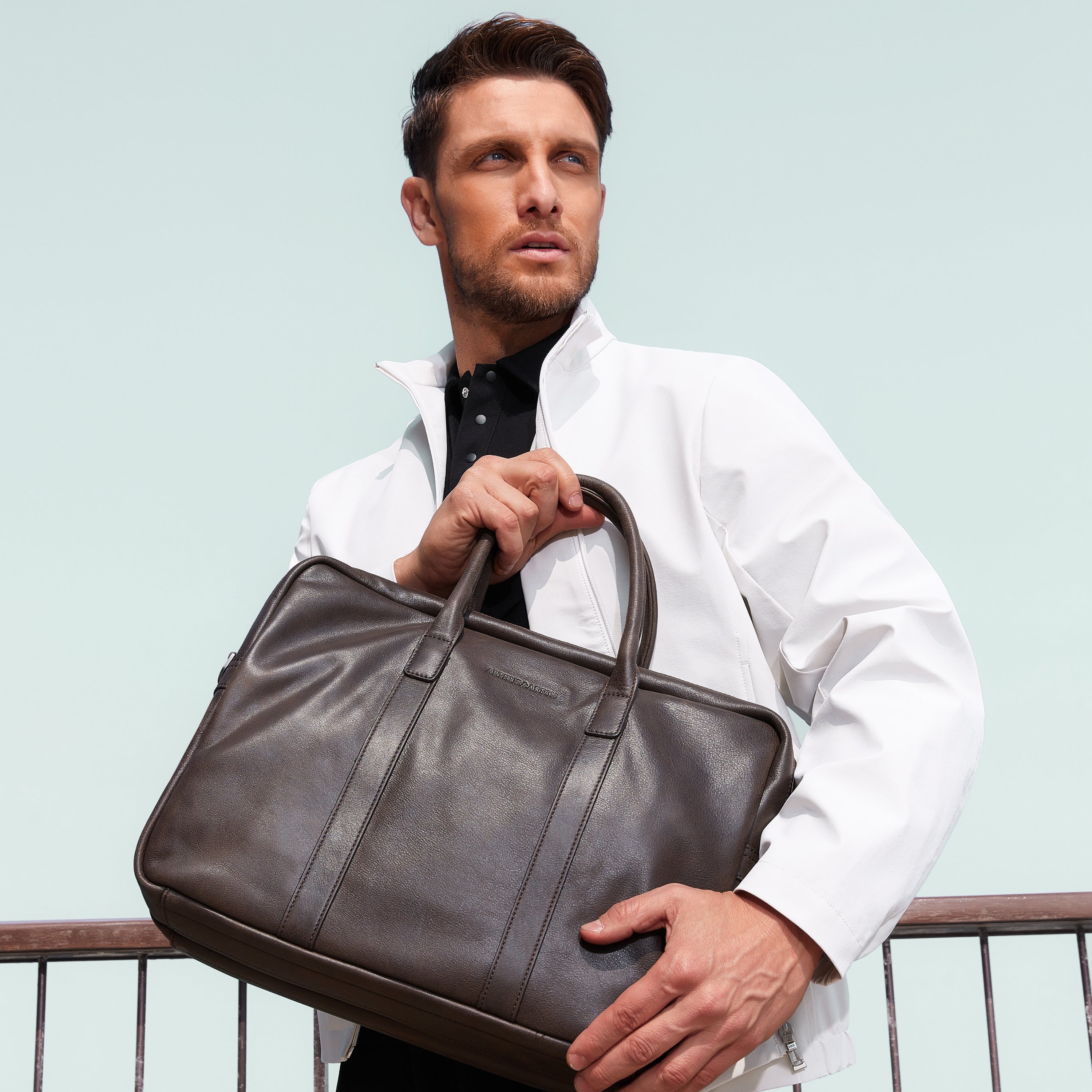 Large Diego leather briefcase