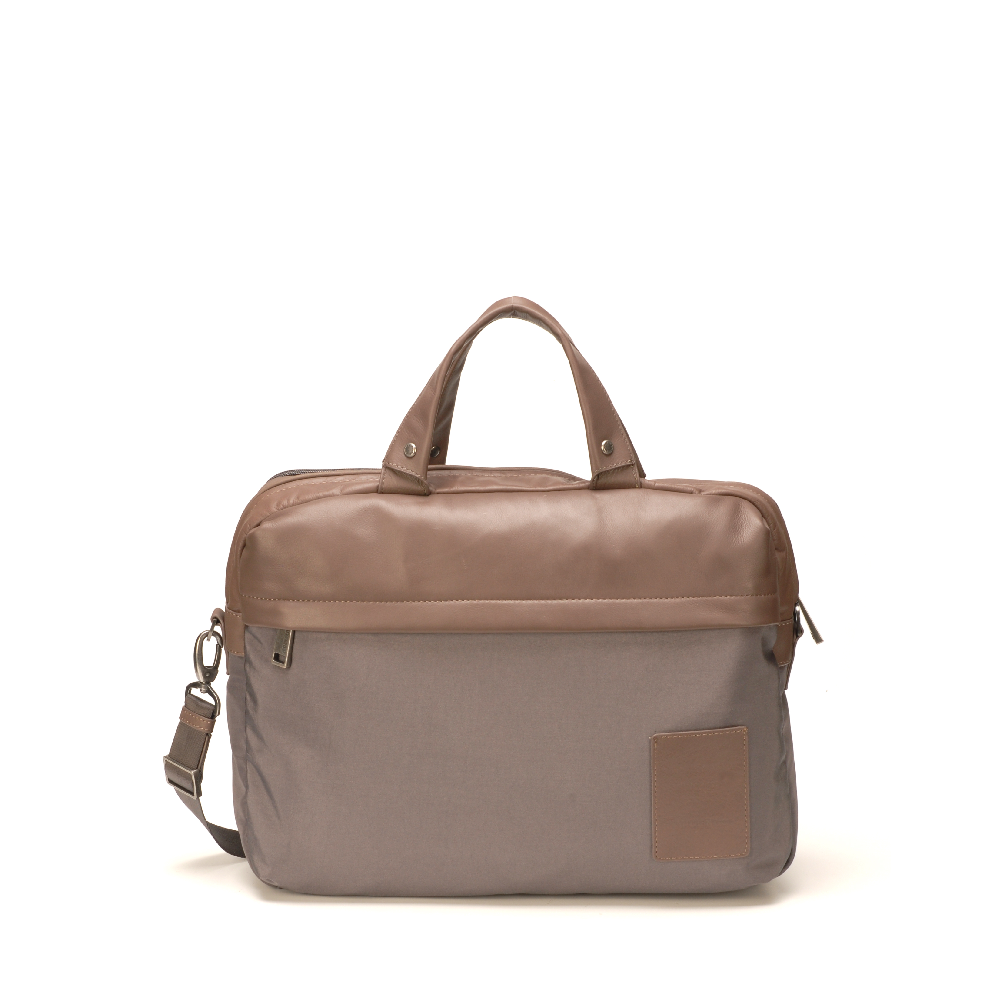 Large Mario canvas briefcase with leather trim