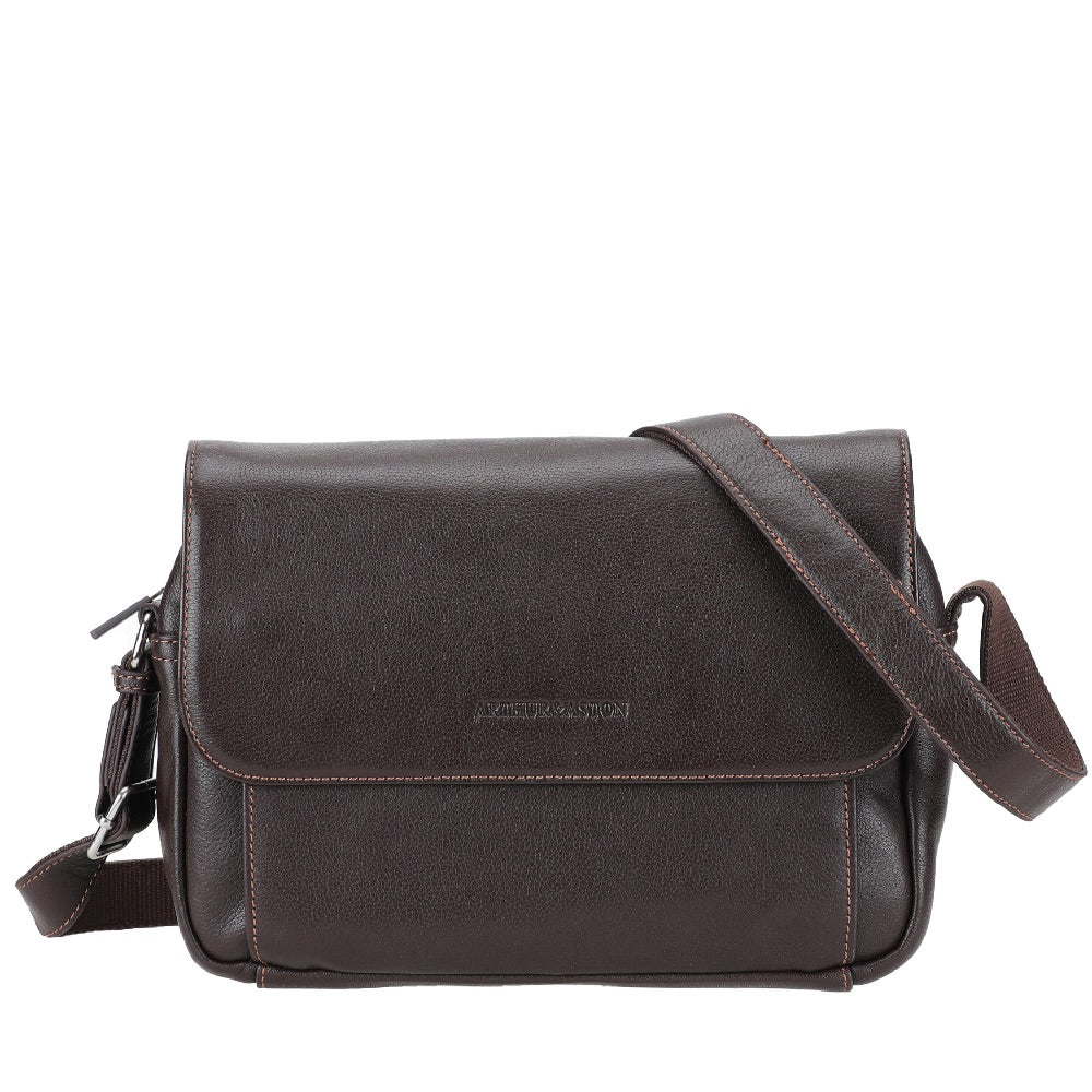 Sac Besace Heyraud En Cuir Marron Tricolore - Occasion, Bon état, Traces D'usure