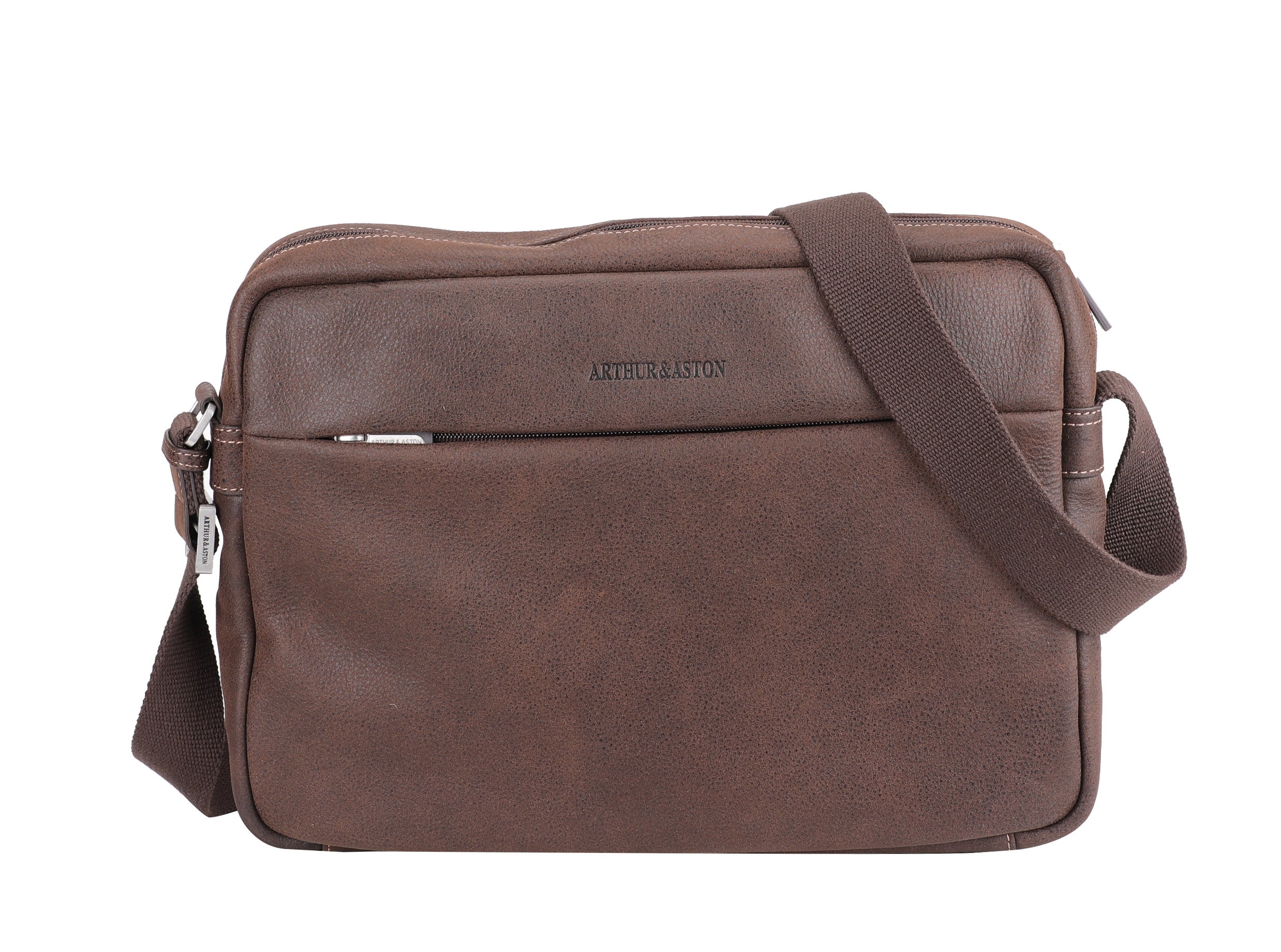 Cristiano destroyed leather messenger bag