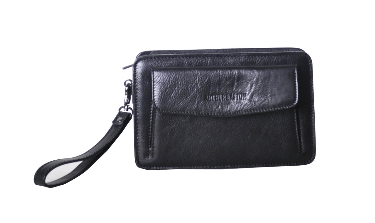Pochette Rectangulaire En Cuir Noir Vintage - Occasion Bon état