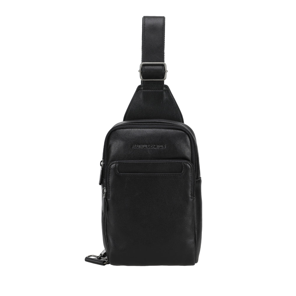 aston leather sling backpack Oakfield Backpack-Black grain leather Leather body bag Leon 2428-10