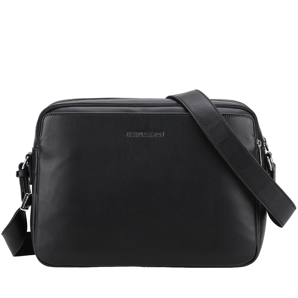 Sac De Poignet Homme En Cuir Véritable - Noir, 2 Compartiments Zippés, Dragonne Pratique - 11