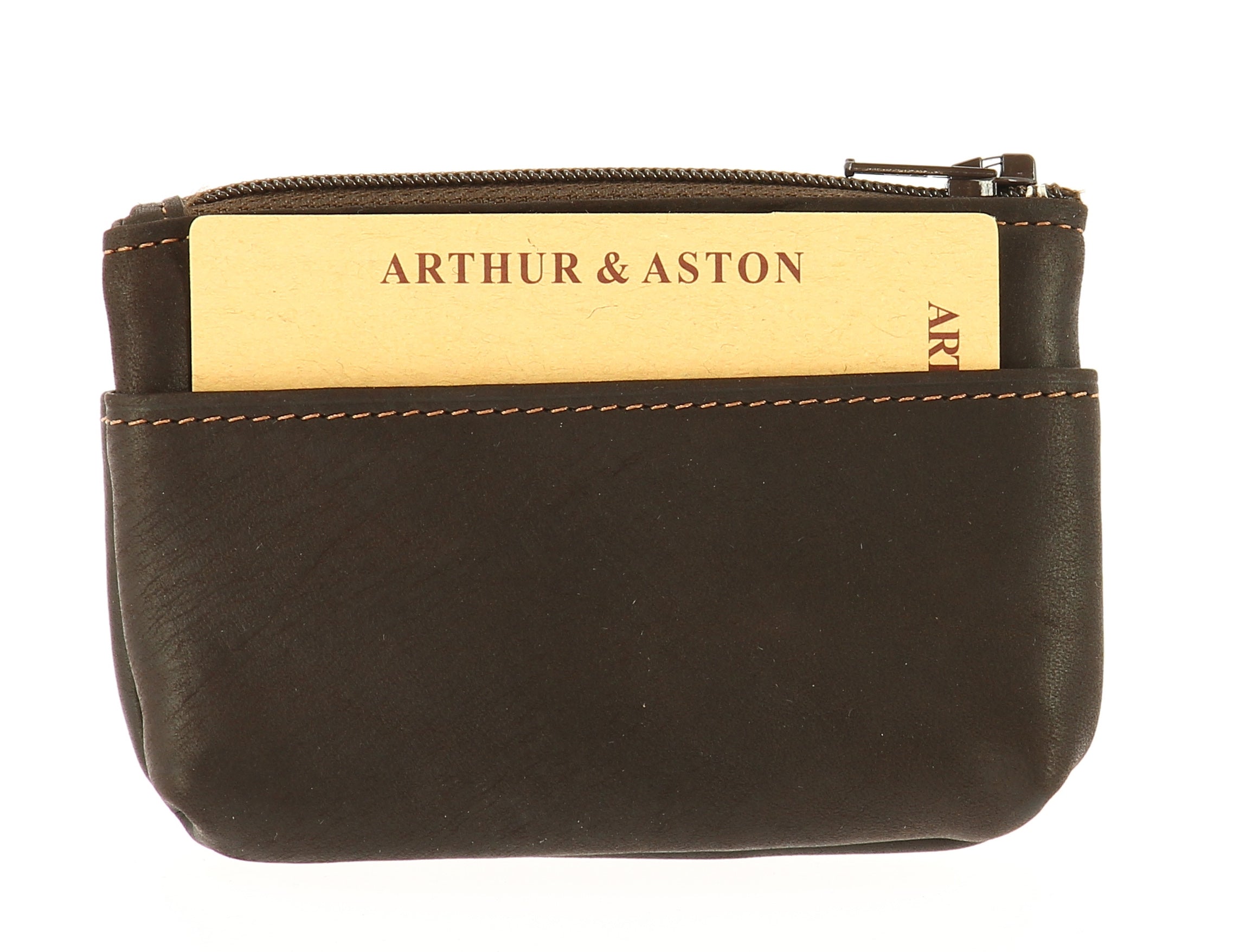 Oiled leather zipped coin purse