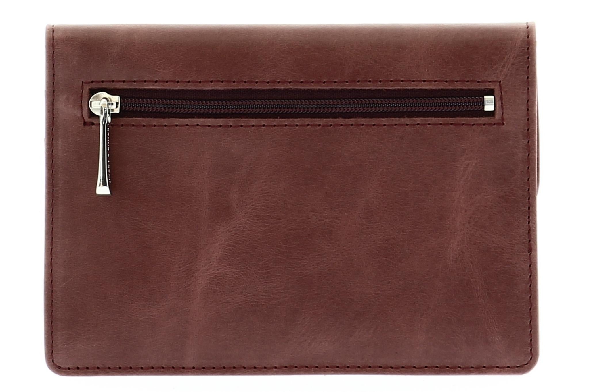 Porte-papiers à rabat cuir vachette huilé Rose