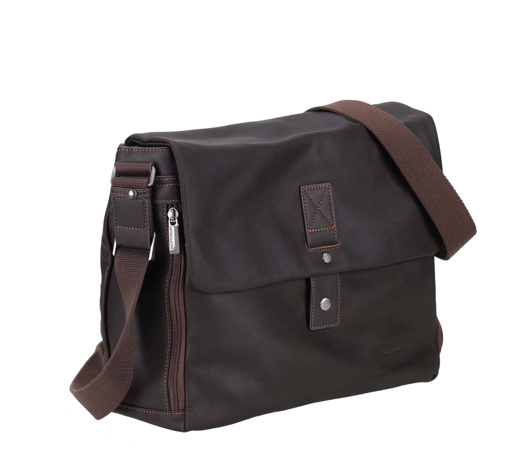 Black Leather Flap Satchel Bag 2411-10 - Main Image