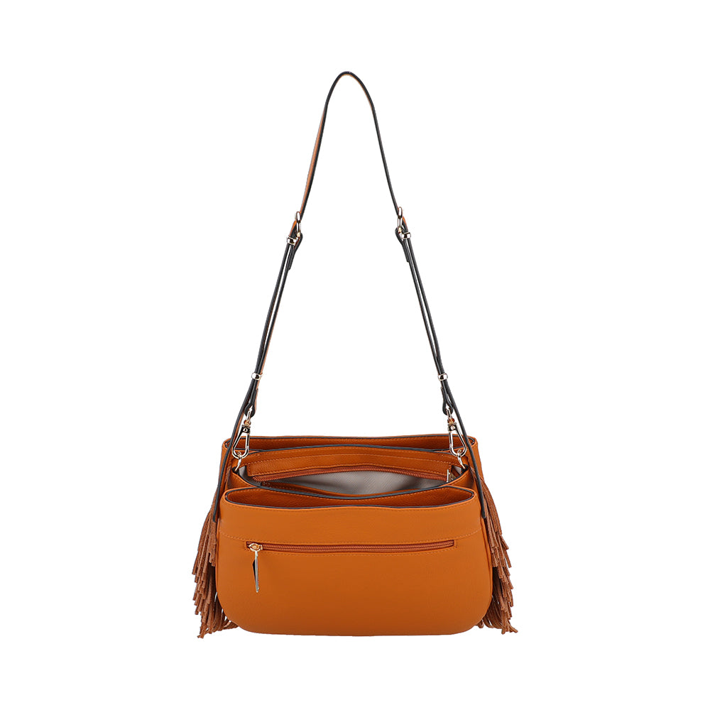 Sac épaule bandoulière Camille franges cuir