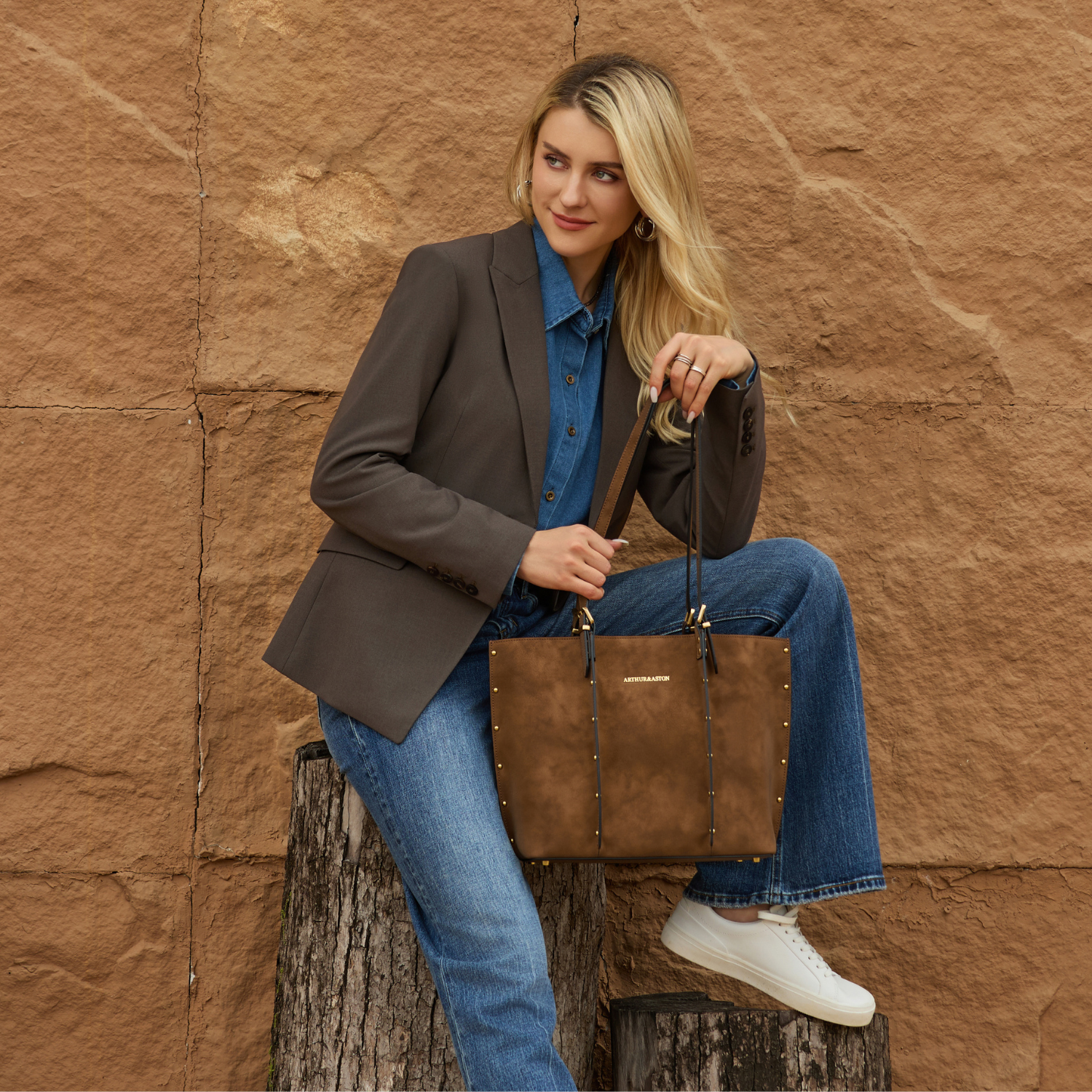 Sac shopping M croûte de cuir Madelena