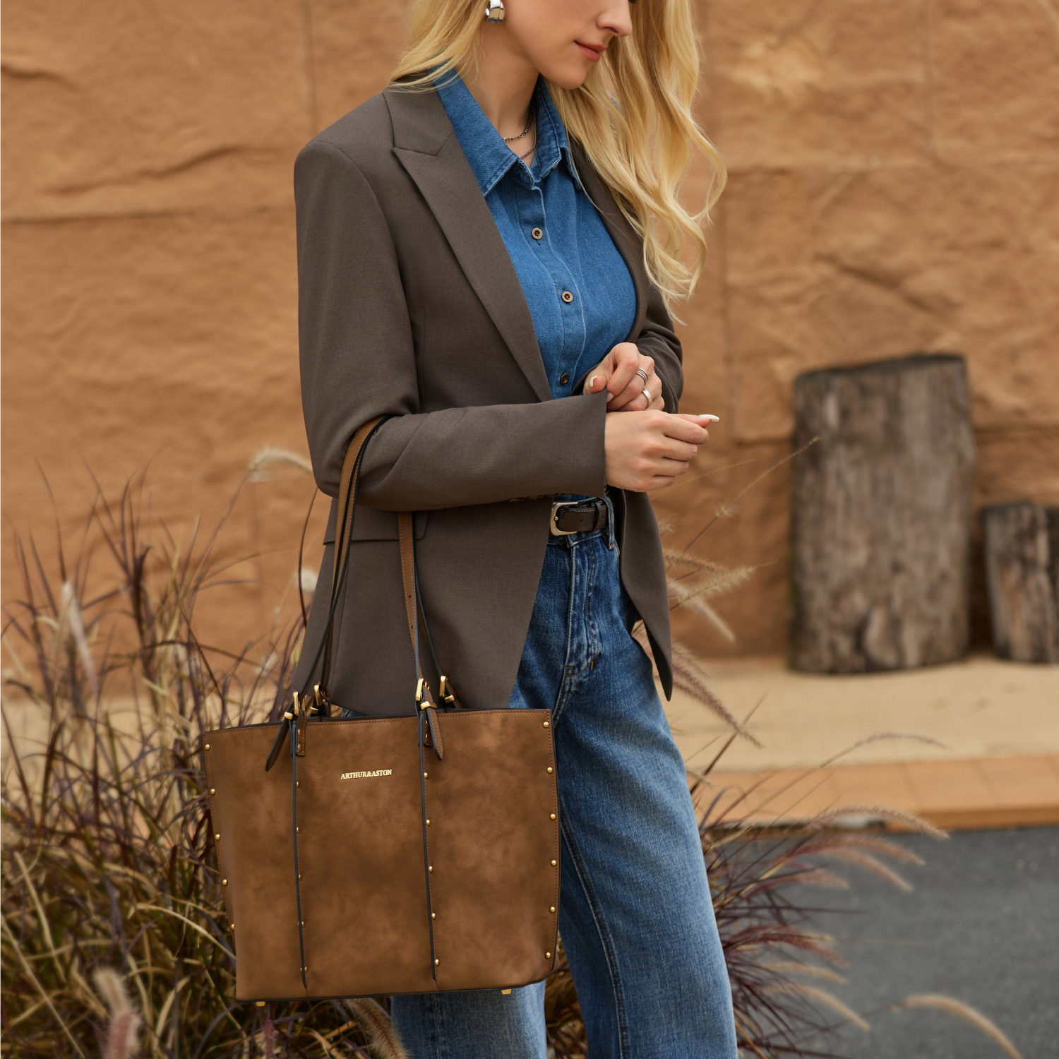 Sac shopping M croûte de cuir Madelena