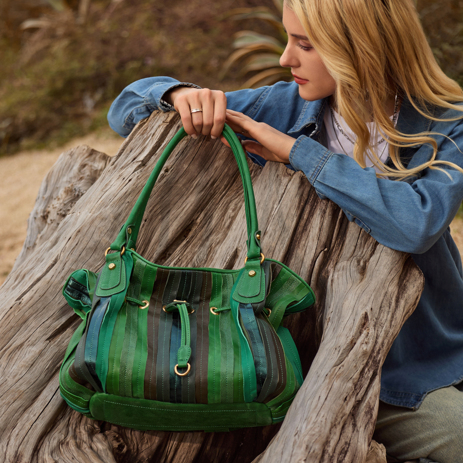 Sac épaule bourse cuir patchwork