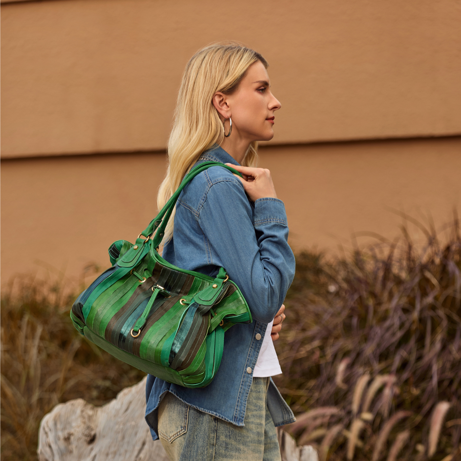 Sac épaule bourse cuir patchwork