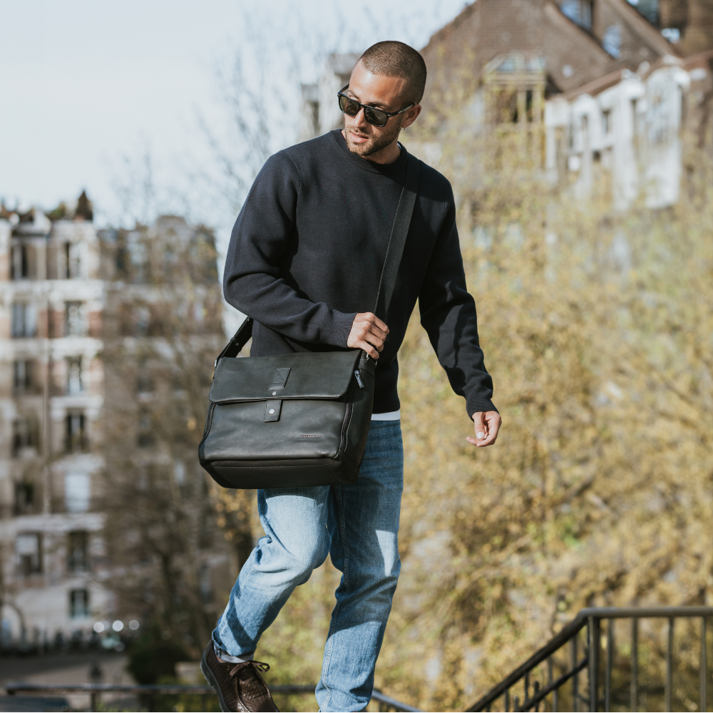 Sac travers à rabat Cuir Néro