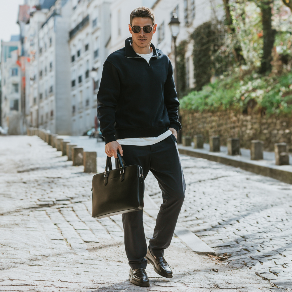 Walter extra flat briefcase in split leather